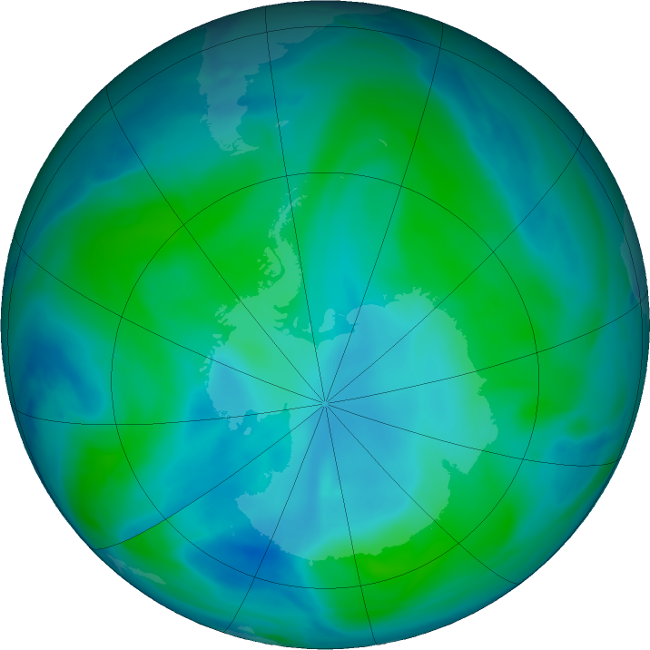 Antarctic ozone map for 06 January 2022